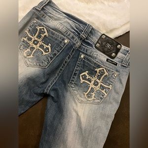 Miss Me Bootcut Light Wash Jeans Cross Bling Pocket 28